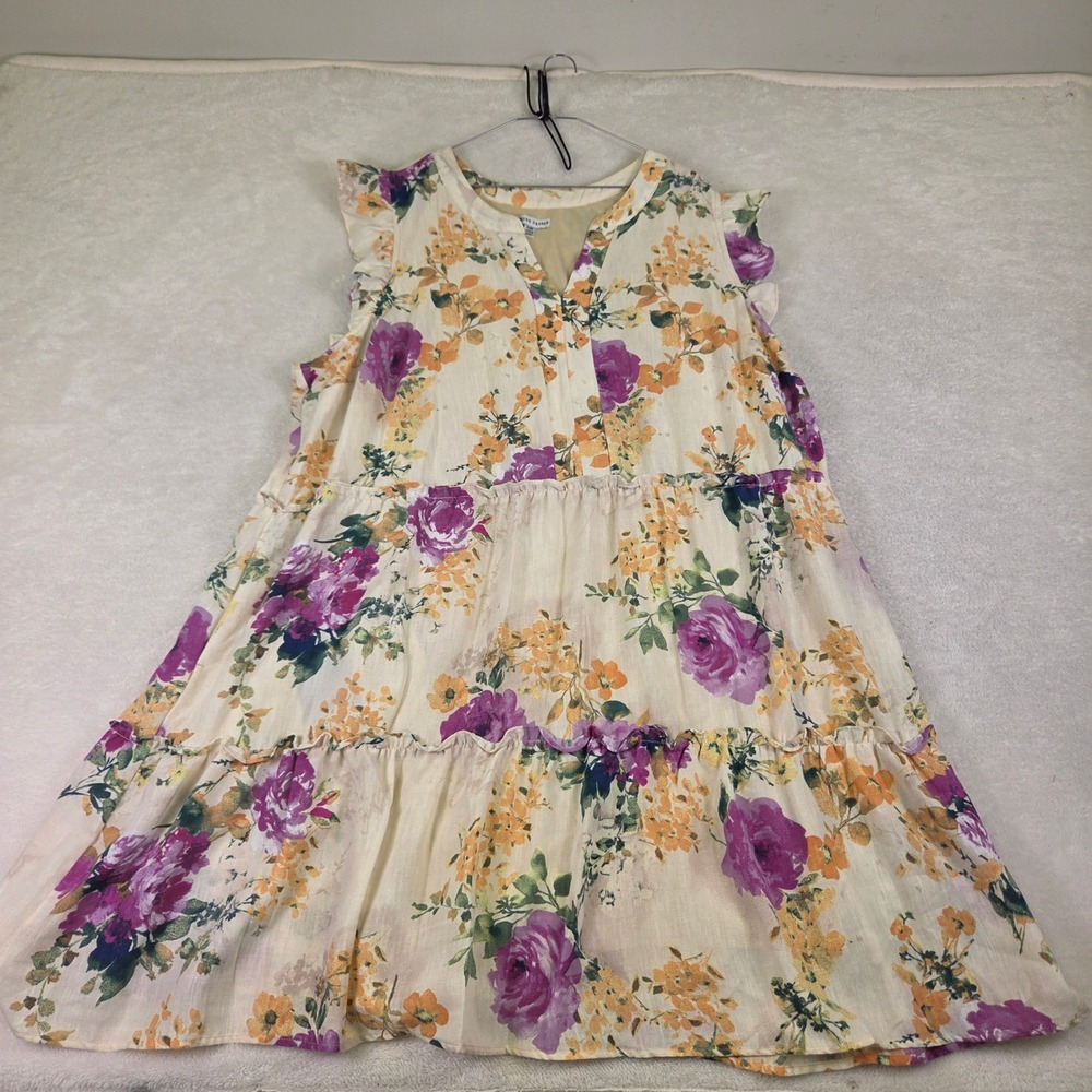 Sandra Darren Floral Tiered Ruffle Midi Dress Purple Orange Plus Size 24W